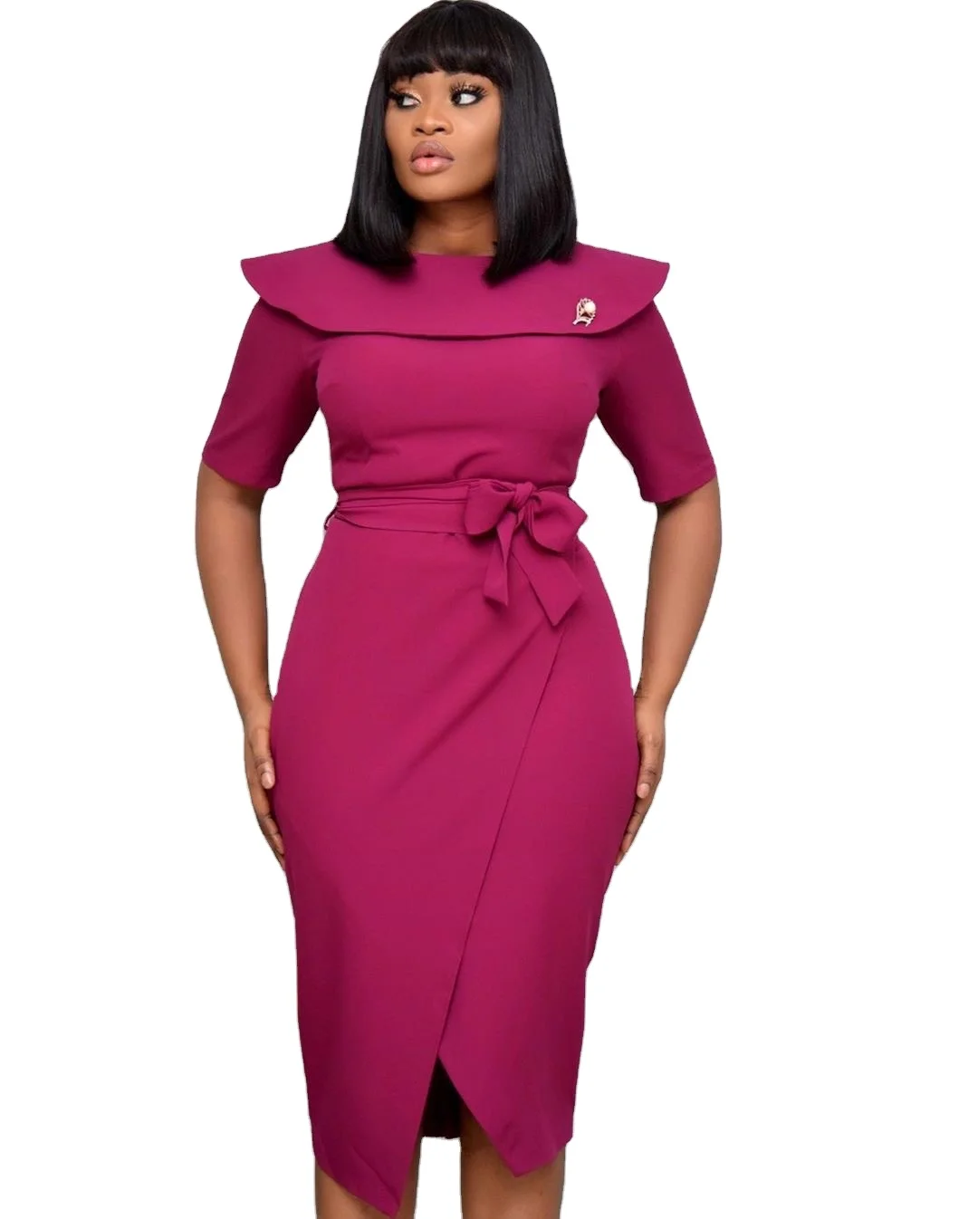 

2021 New Arrivals Women's Ruffles Neck Pencil Plus Size Tight Waistband Office Formal Lady Casual Girls' Dresses Women