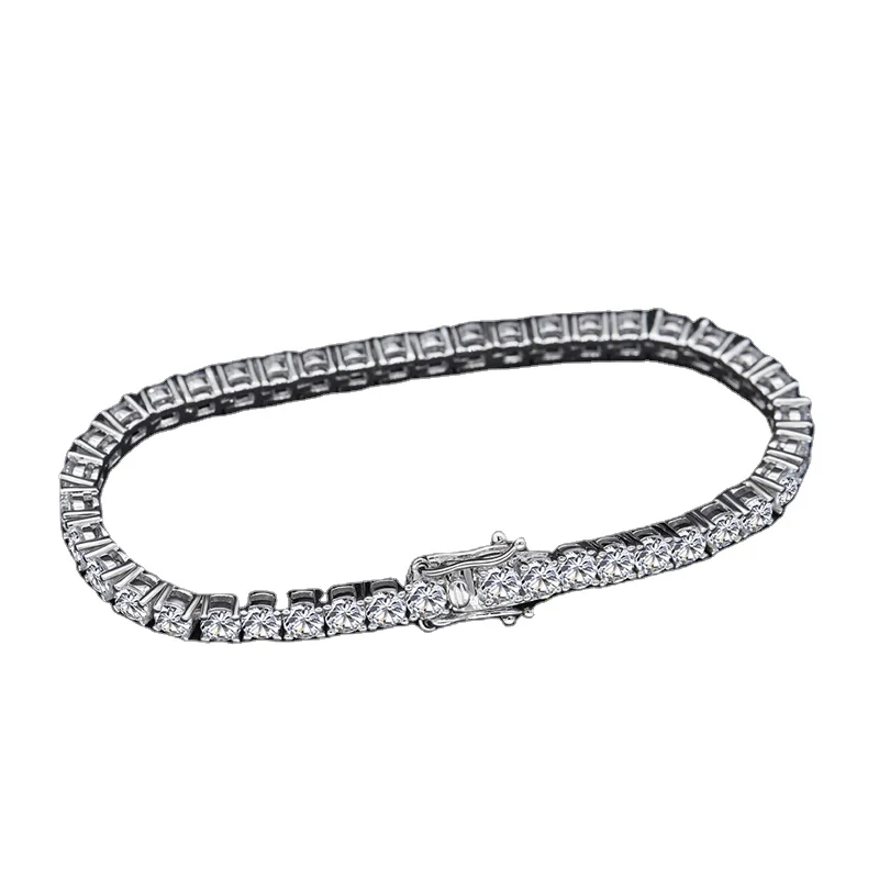 

100% 925 Sterling Silver Tennis Chain Bracelet Engagement Women Wedding Moissanite Gemstone Bracelet