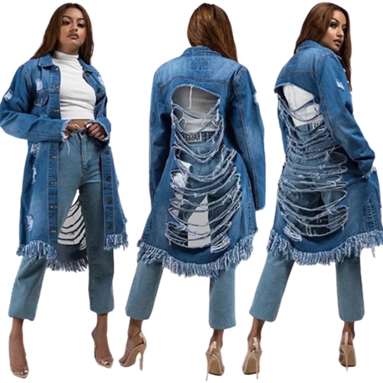 

V-Nice 2020 Summer Denim Jackets Women Clothing 4 Color Vintage Casual Plus Size Coat Female Denim Outerwear Broken Hole Coats