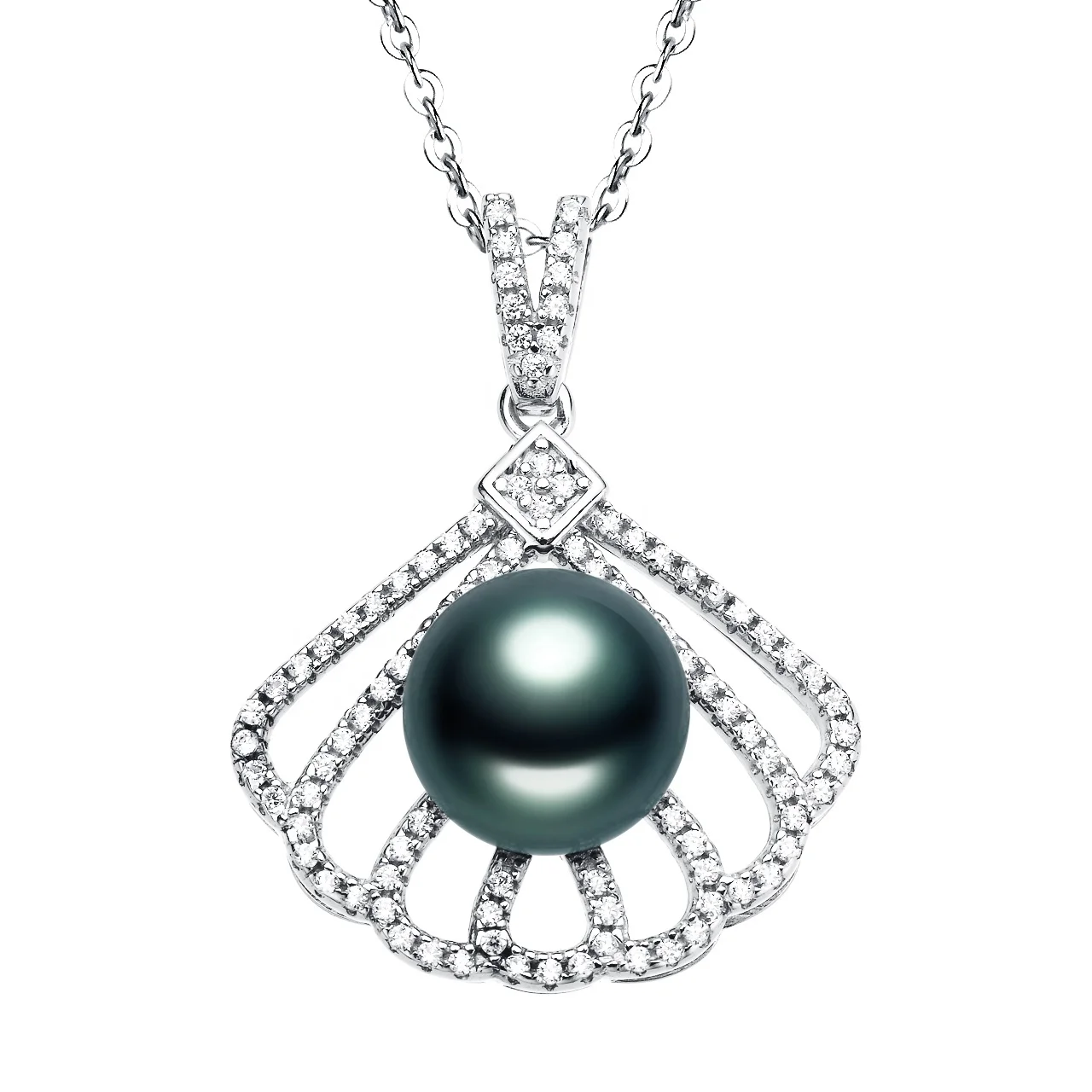 

Custom Simple 925 Sterling Silver Tahitian Seawater Round Pearls Pendant Pearl Necklace Best Gift For MOM, Black