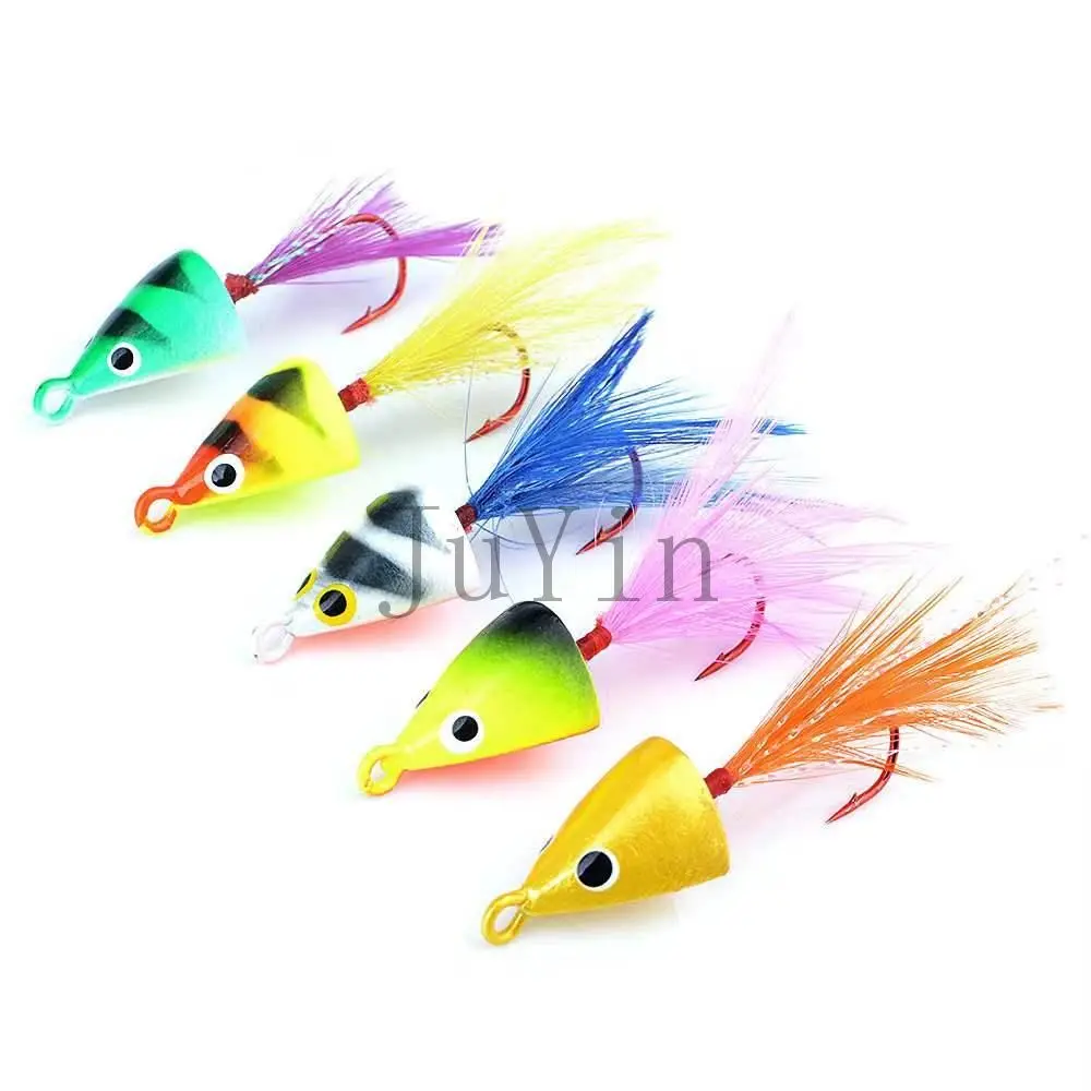 

JuYin 5pcs 3g-11g ice fishing bait ice fishing hook multicolor lure lead hook with hairy bait, Multi