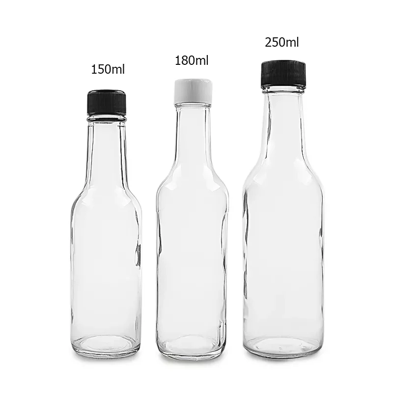 

150ml 250ml 5oz 8oz Cheap Empty Woozy Spice Dressing Chili Table Glass Salad Hot Sauce Bottle With Leak Proof Black Cap