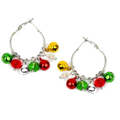 

Newest Christmas Jewelry Shiny Red Green Crystal Circle Drop Earrings Silver Plated Multicolor Christmas Bell Earrings For Xmas