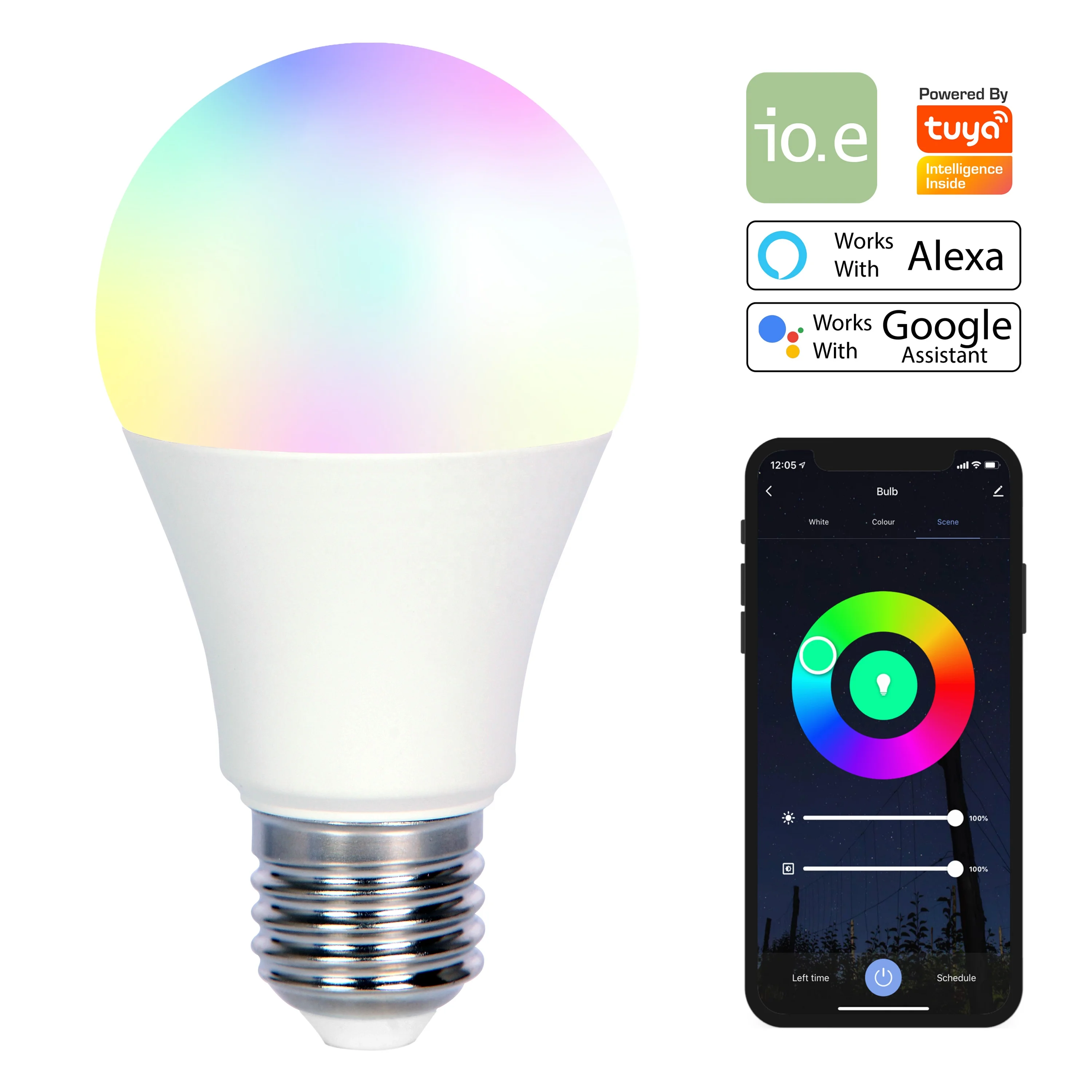 WiFi Smart Bulb Alexa Tuya Smart Life Bulb Google Home and Alexa A60 E27 RGBCCT 8.5w 800lm 230V