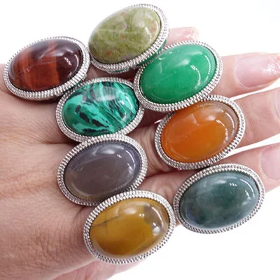 

Handmade Natural Stone Crystal Malachite Rings Gem Agate Turquoise Rings for Women, As picture