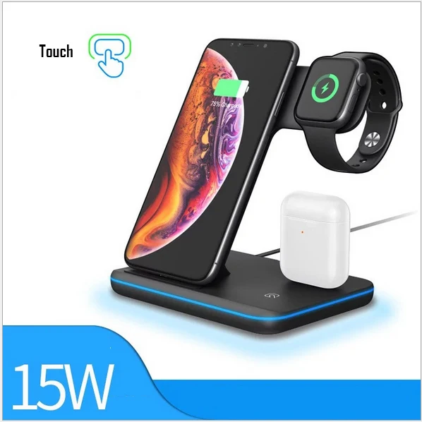 

2020 Amazon hottest wireless charger 3 in 1 portable charging stand for iPhone X/8 Plus/8 multiuse 15W, Black white