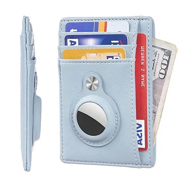 

Custom leather RFID anti lost theft card bag with AirTag short wallet for men and women, Customized