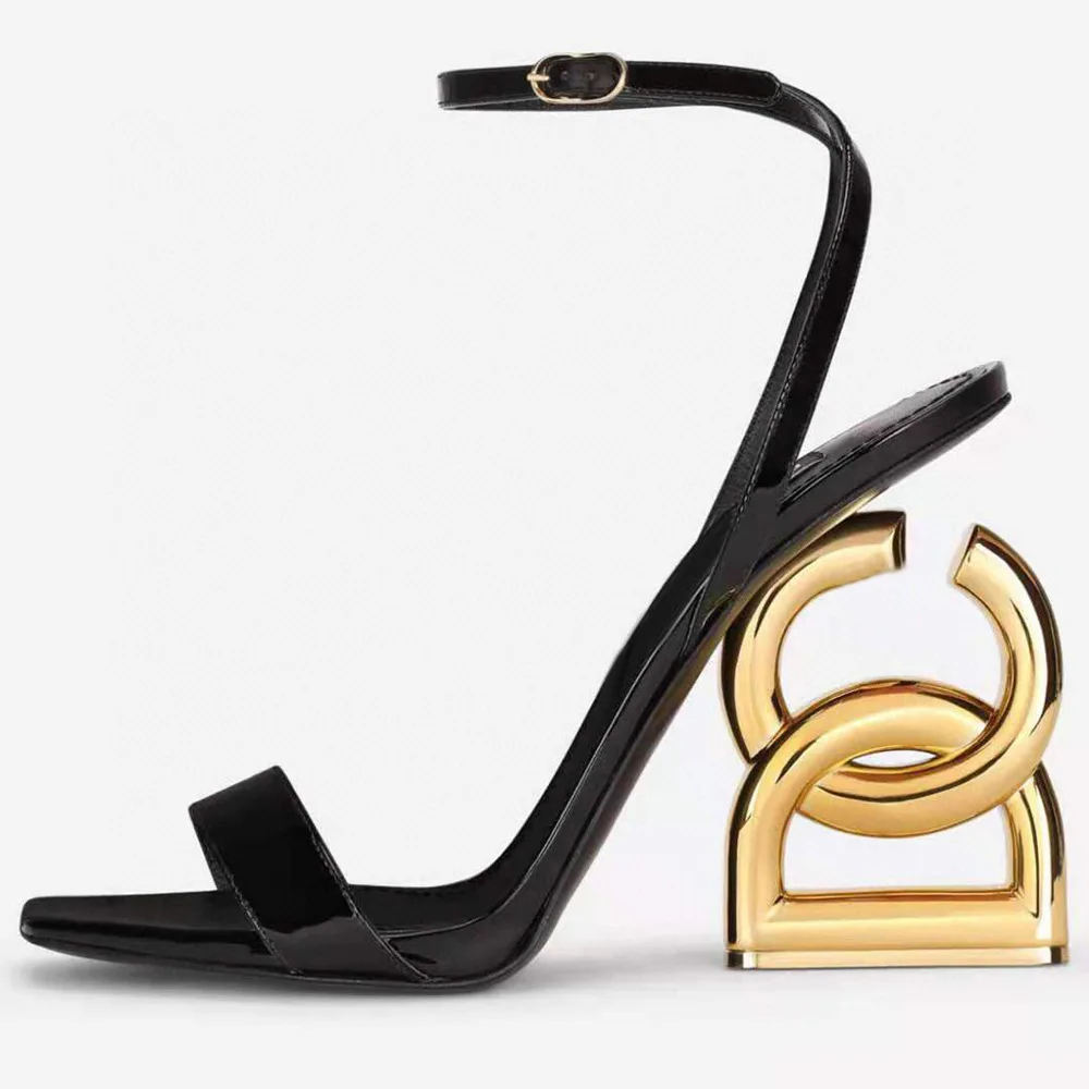 

Wholesale new letter high heels, leather versatile pink women's sandals