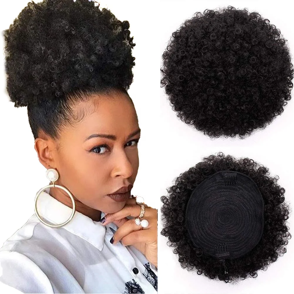 

Hot selling Afro puff hair bun Drawstring Ponytail Synthetic Short Curly Hair Afro Bun Extension Afro Chignon Ha donut, Picture shows