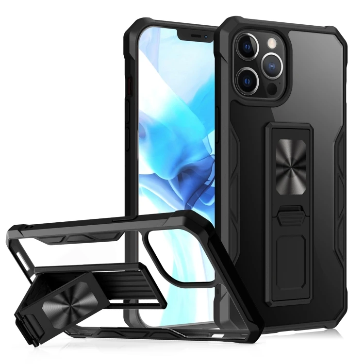 

Fast Delivery Clear Acrylic + Shockproof TPU Magnetic Protective Case with Invisible Holder For iPhone 12 Pro Max(Black)