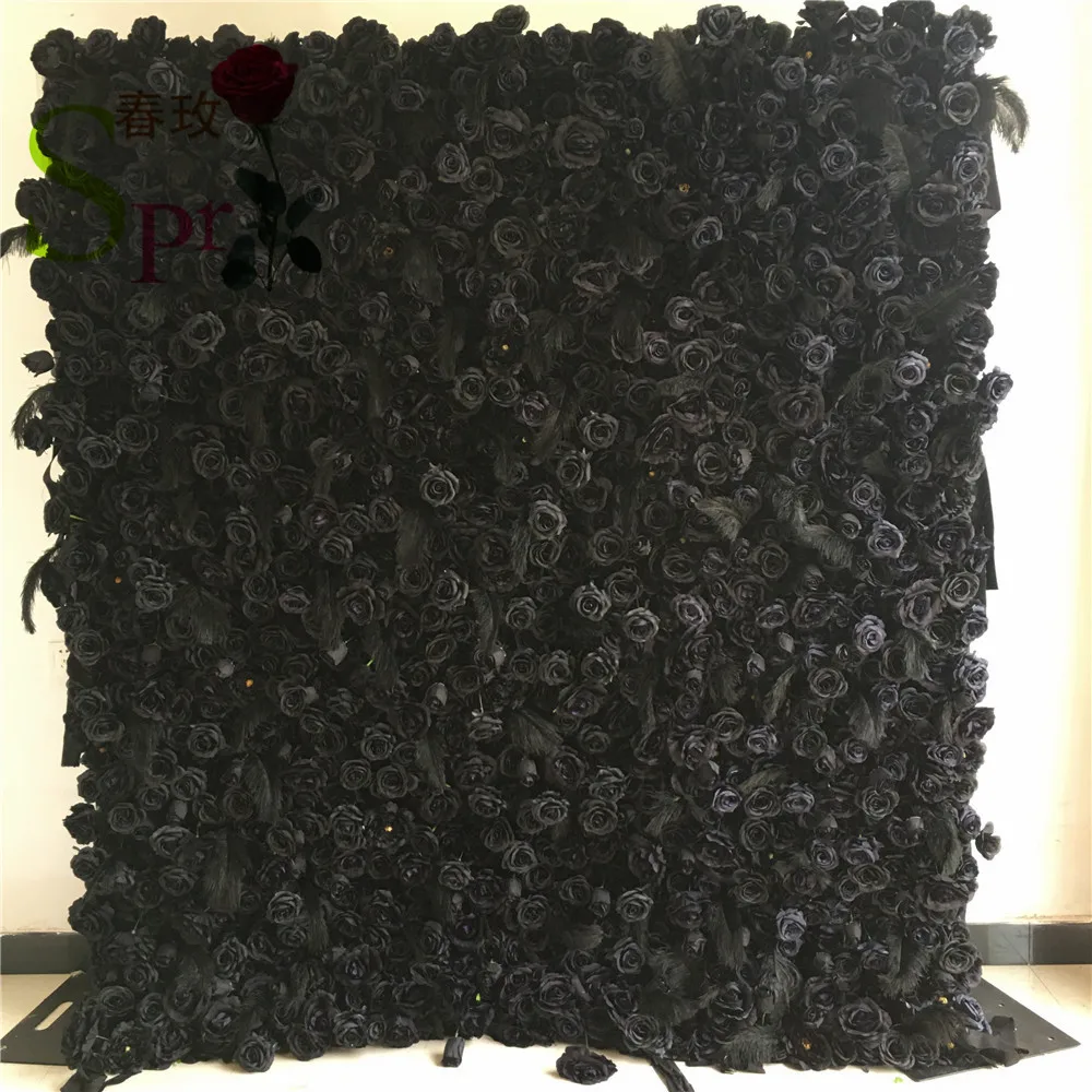 

SPR Customized Big Round Green Leaf Plant Wedding Decorative Backdrop Black Rose Ivory Blush Artificial Silk Flower Wall, White