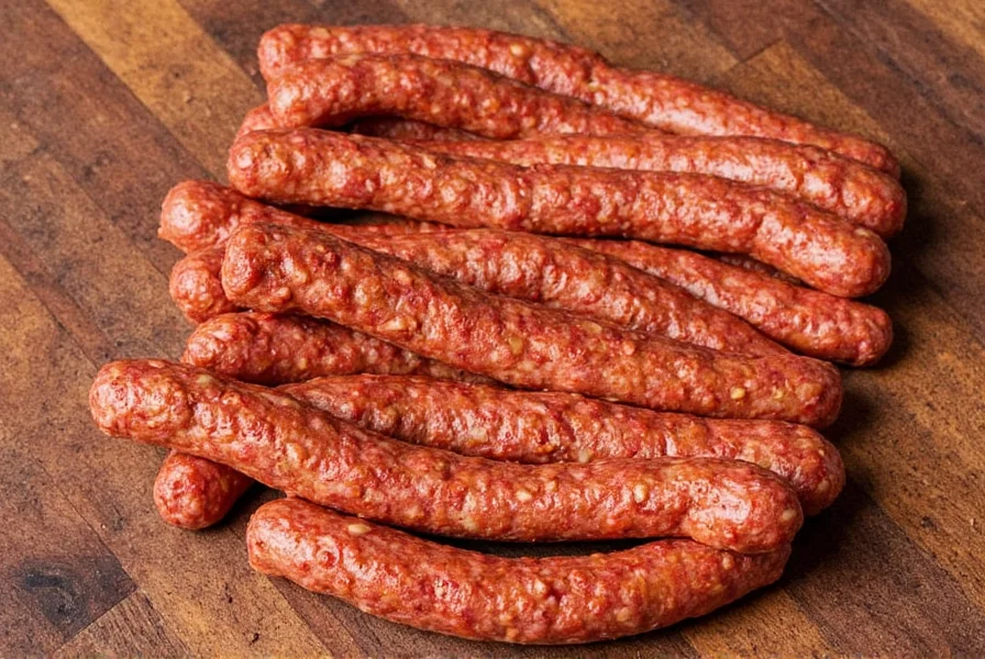 Freshly stuffed chorizo sausages hanging to dry