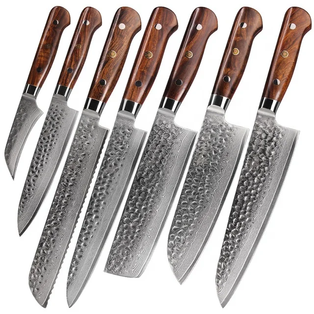 

7 pcs 73 Layers Japanese VG10 Damascus Steel Ironwood Handle Full Tang Cooking Kitchen Knife Set