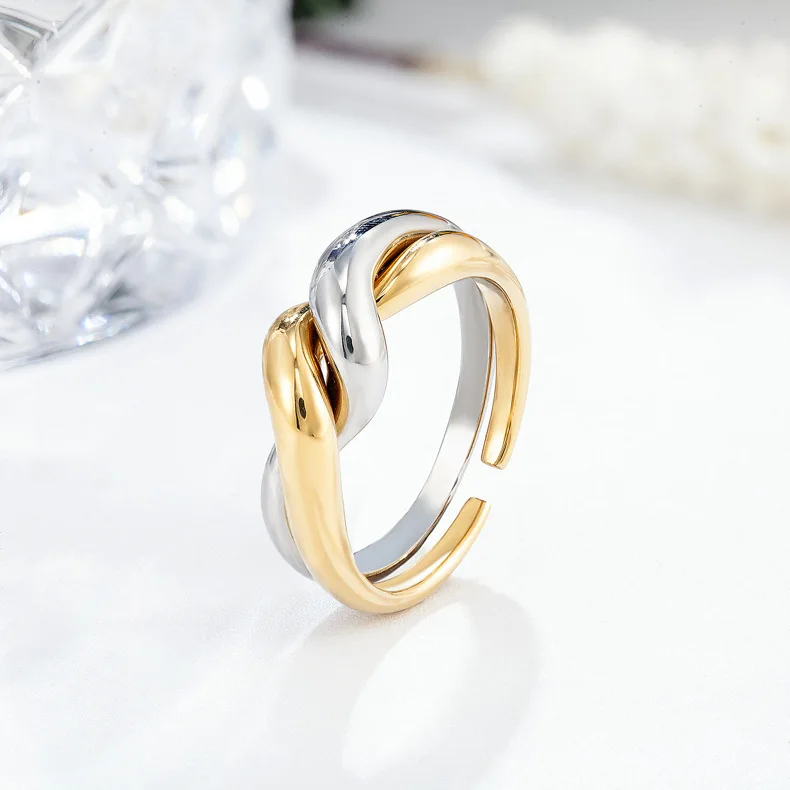 

2023 Fashion Titanium Steel 14K Gold Wrapped Ring with Water Wave Pattern Opening Wholesale Ring