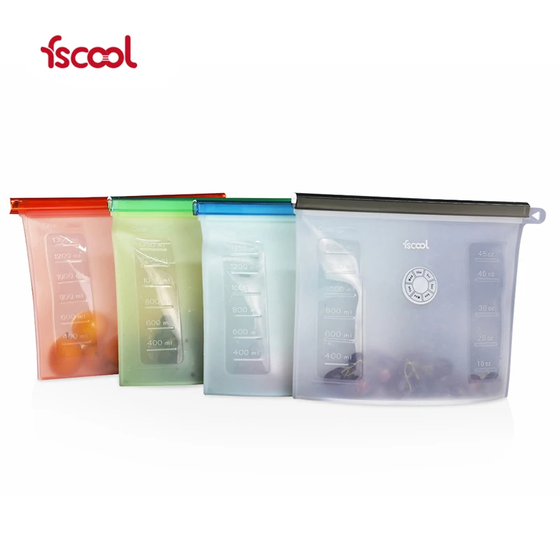 

2019 New Product Kitchen Portable Reusable Silicone Food Storage Bag With Seal And Week Dial, Blue red white green