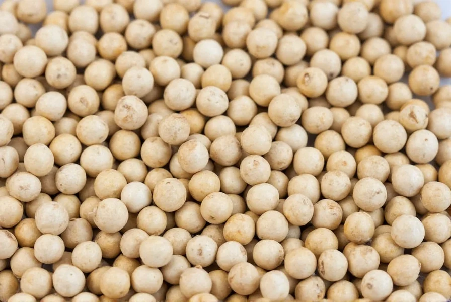 Whole white peppercorns next to ground white pepper in mortar and pestle