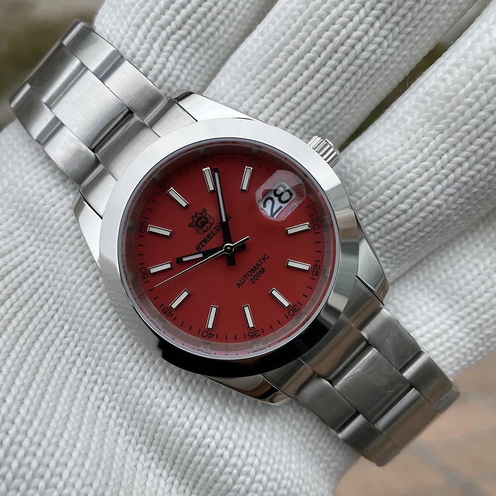 

STEELDIVE SD1934 Red Dial  Stainless Steel Case NH35 Automatic Movement 200M Waterproof Dive Watch for Men