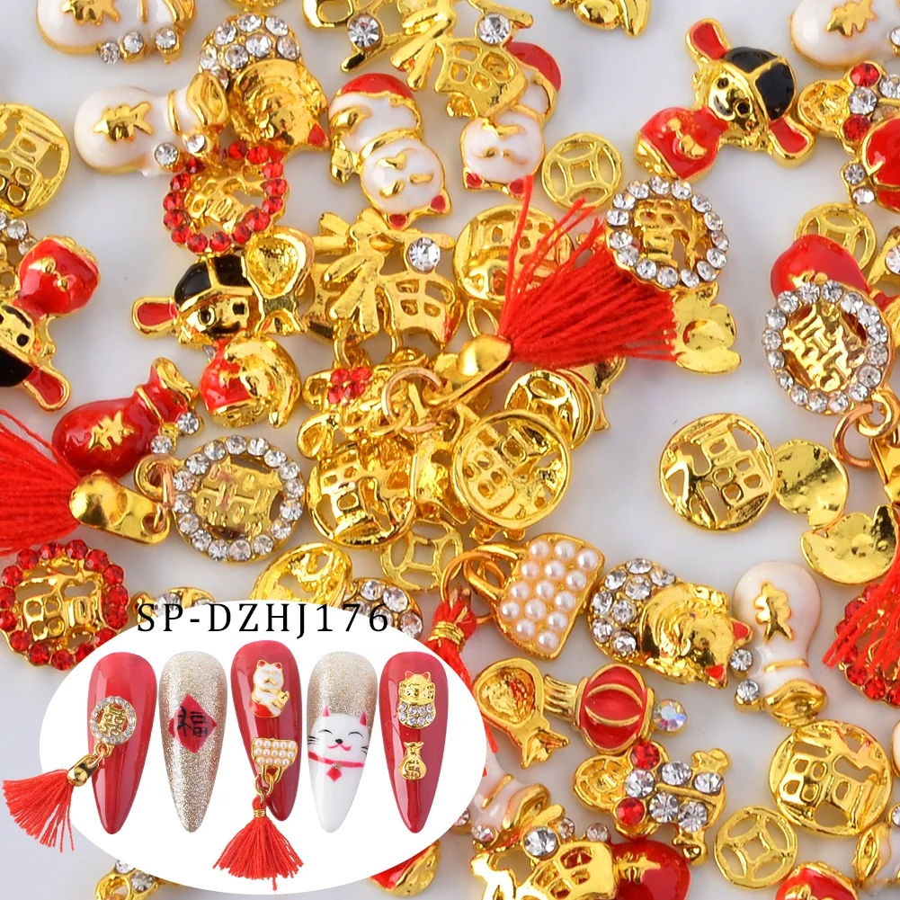 

2022 Nail Art Chinese Style Mixed New Year Diamond Alloy Fingernail Decoration Wholesale Low MOQ