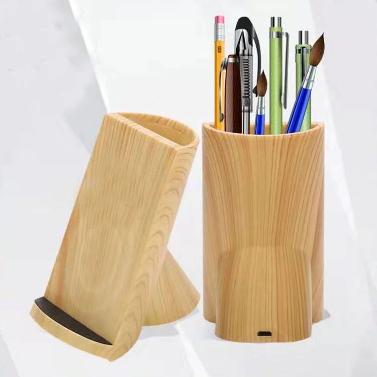Certified Wood Style Pen Holder Charging For IPhone Sast Desktop Wireless Charger