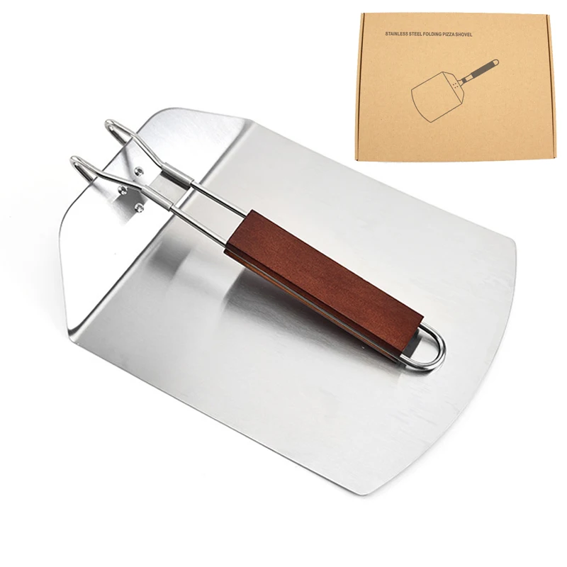 

13*9.5 inch Pizza Peel Metal with Foldable Wooden Handle Non-stick Pizza Shovel for Pizza Bread Cake