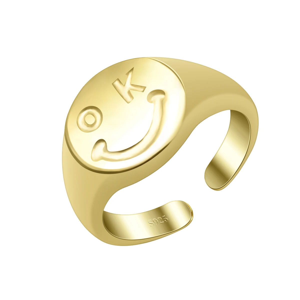 

Simple new opening ring 925 sterling silver female models light luxury gold-plated niche ins ok smiley face adjustable open ring