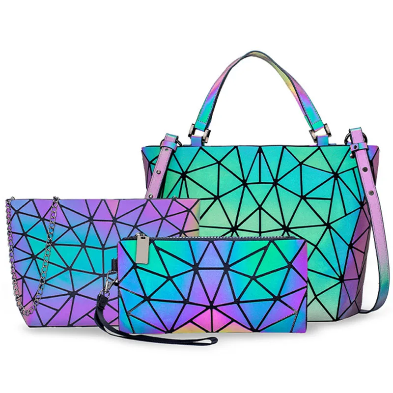 

Amazon Hot-selling New Geometric Rhombic Pattern Handbag Three-piece Set Of European And American Ladies Diagonal Bucket Bag 155