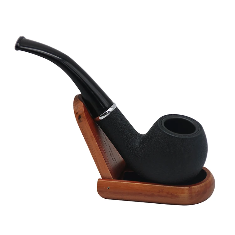 

Wholesale hot sale popular black tobacco wooden type Chinese pipes 145 mm custom logo resin handmade pipes smoking pipe holder, Picture