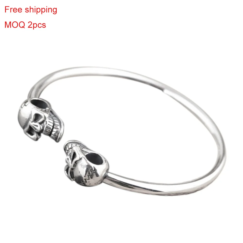 

Wholesale Cuff Bracelets 925 Sterling Silver Skull Bracelet Double Heads Bracelet Women