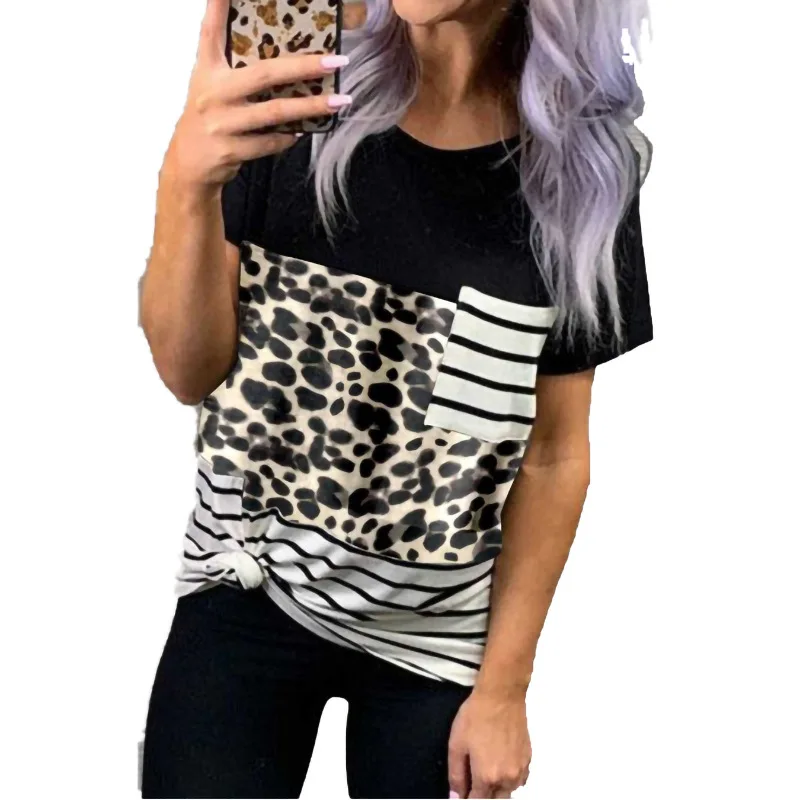 

2021 New Design Hot Sale Summer Camouflage Leopard Snake Print Blue Spot Stripe Splicing Short Sleeve Casual T-Shirts, 4 colors
