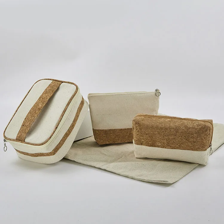 

Cotton Canvas Storage Bag Travel Wash Bag Set Environmental Protection Cork Cosmetic Bag, 3 colors available