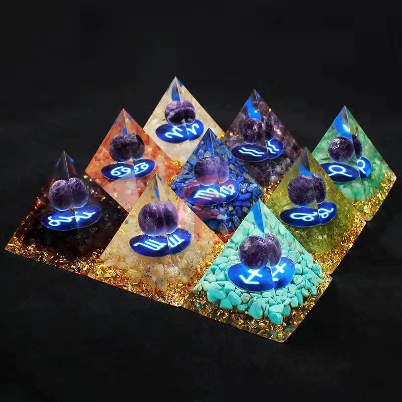 

5/6CM Crystal Stone Orgone 12 constellations Pyramid Crystal Healing Pyramid Gemstone Amethyst Crystal Ball Pyramid Decoration