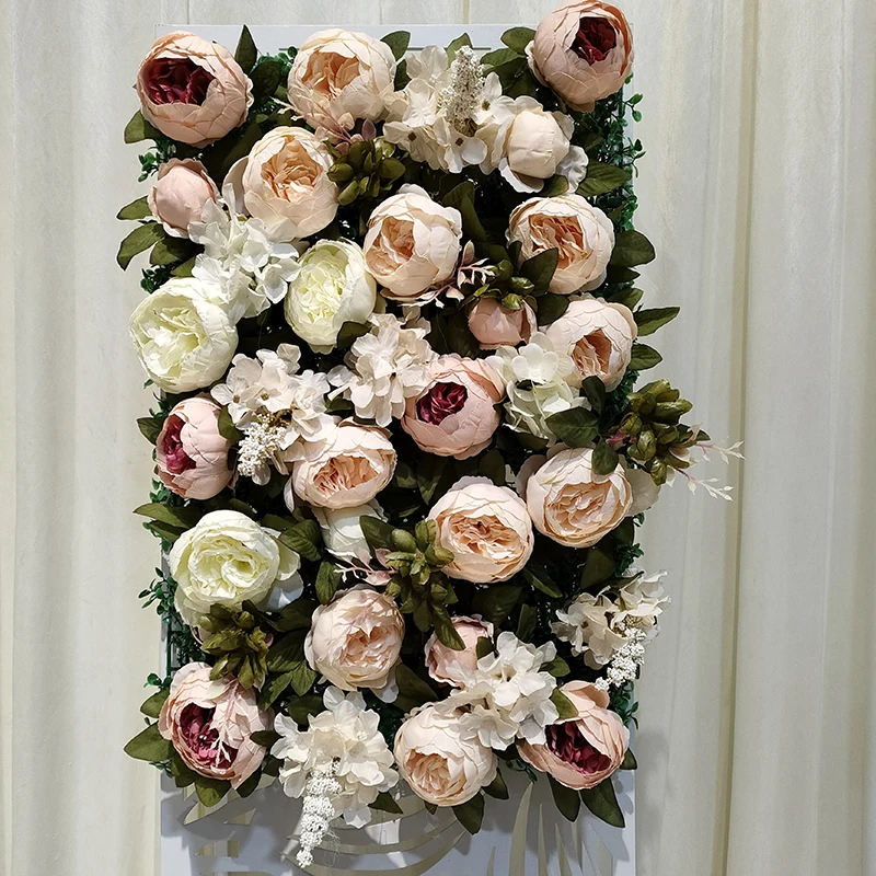 

DKB Customized 3D Roll Up Artificial Silk Peony and Rose Flowers Wall Backdrop Panel Wedding Decoration Artificial flowers wall