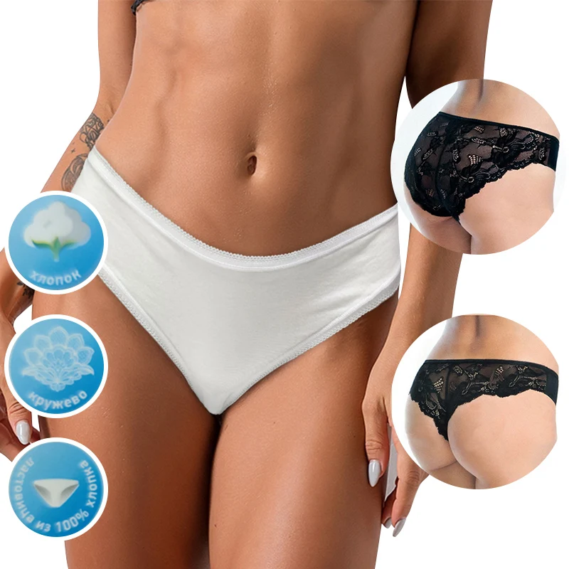 

Custom Logo Seamless Low Waist Ladies Briefs Underwear Sexy White Lace Cotton Girl G Strings Panties Thongs For Women, Photo color