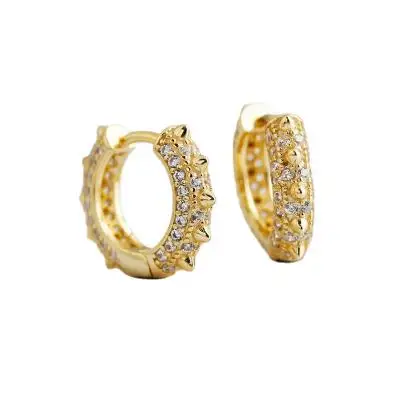 

2021 New Arrival Zircon Earring Hoop 18K Gold Plated Sterling Silver Huggiue Earring Girls Jewelry, As picture