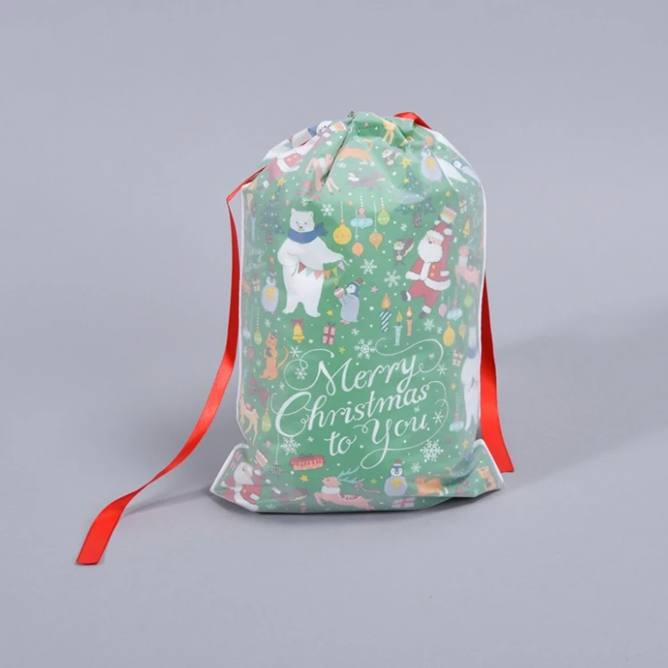 

PE+CPE China manufacturer custom christmas packaging plastic drawstring bag Cheap Waterproof Christmas Drawstring Gift Bag, Blue,white,red