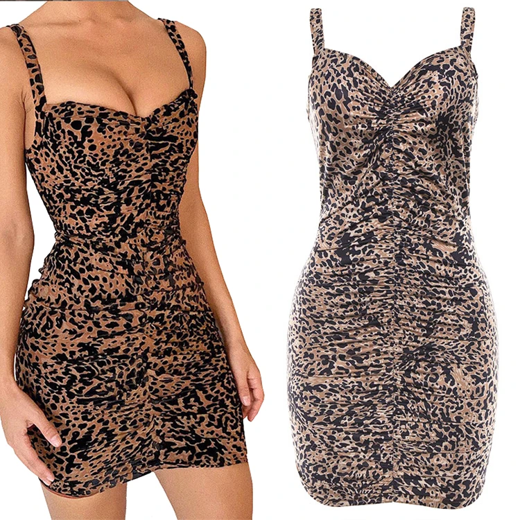 

New Dress Halter Bodycon Leopard Printed Dresses Sexy Clubbing Dress Summer Clothes Women