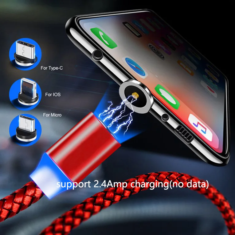 
1m 2m 3 in1 Nylon Braided Magnet Charger Fast Charge Micro usb Type-C Magnetic Charging Cable 