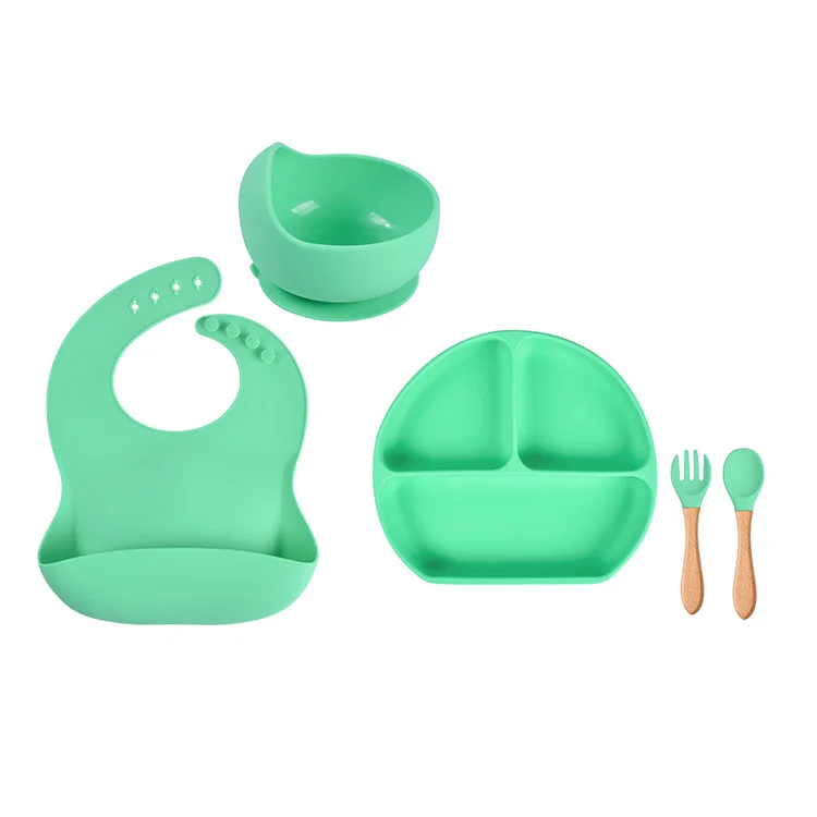 

customised silicone baby bibs waterproof and suction baby bowl set, bpa free wholesale infant feeding bib sets for babies