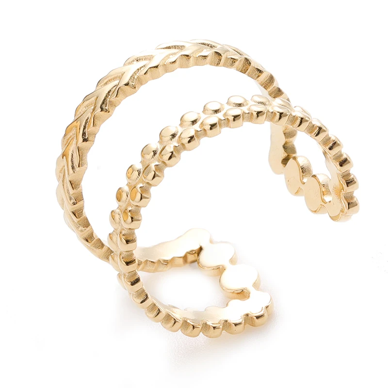 

Amazon hot sale stainless steel gold dotted hollow ring jewelry