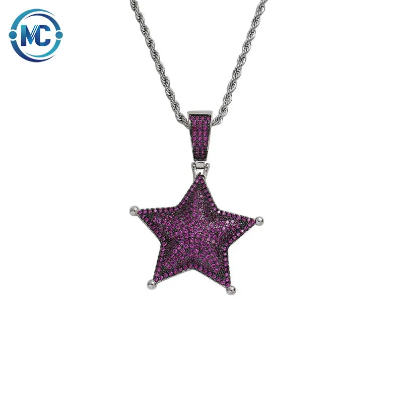

2021 Hip Hop star Zircon Paved Pentagonal Pendant Necklace