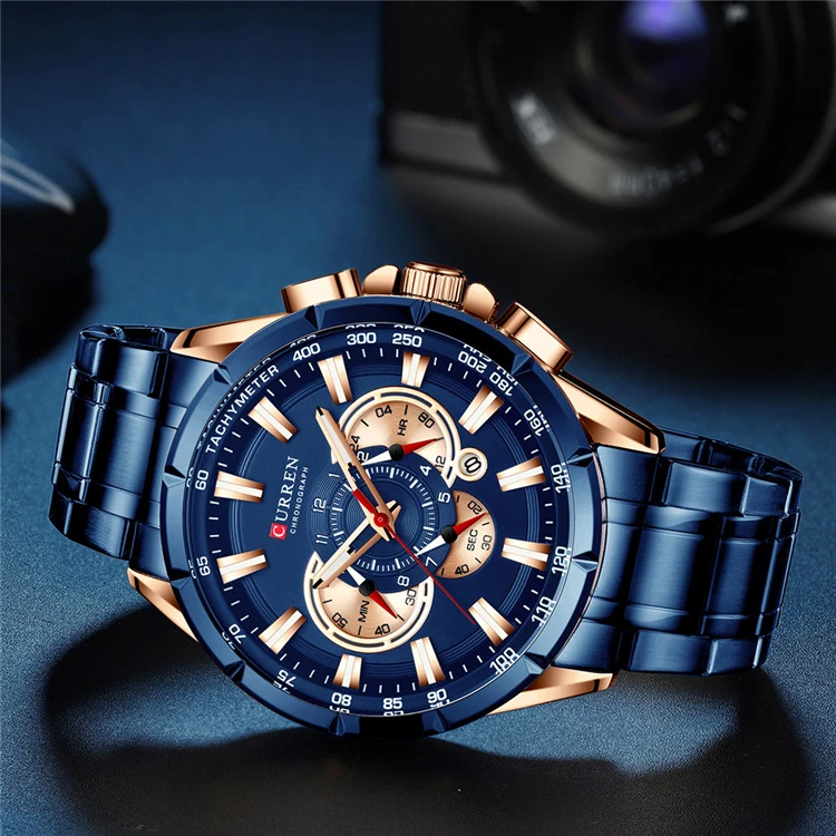 CURREN 8363 Fashion Men Watches With Stainless Steel Top Brand Luxury Sports Chronograph Quartz Watch Men Relogio Masculino
