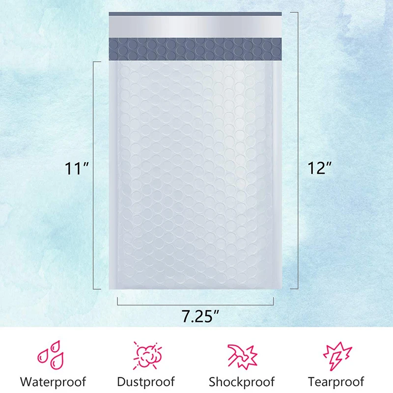 
[USA Warehouse] 100 Pcs 7.25 X 12 Inch Wholesale Custom Shipping Padded Bubble Wrap Mailer Poly Bubble Mailer No Logo White 