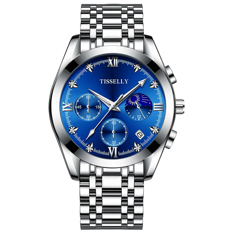 

TISSELLY T6601 New Men's Quartz Watch Luxury Stainless Steel Strap Date Luminous 30M Waterproof Business Casual Men's Watches