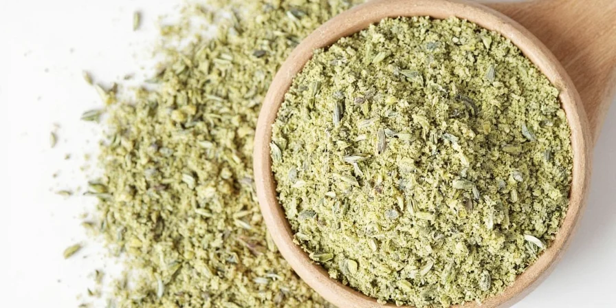Close-up of powdered rosemary under magnification