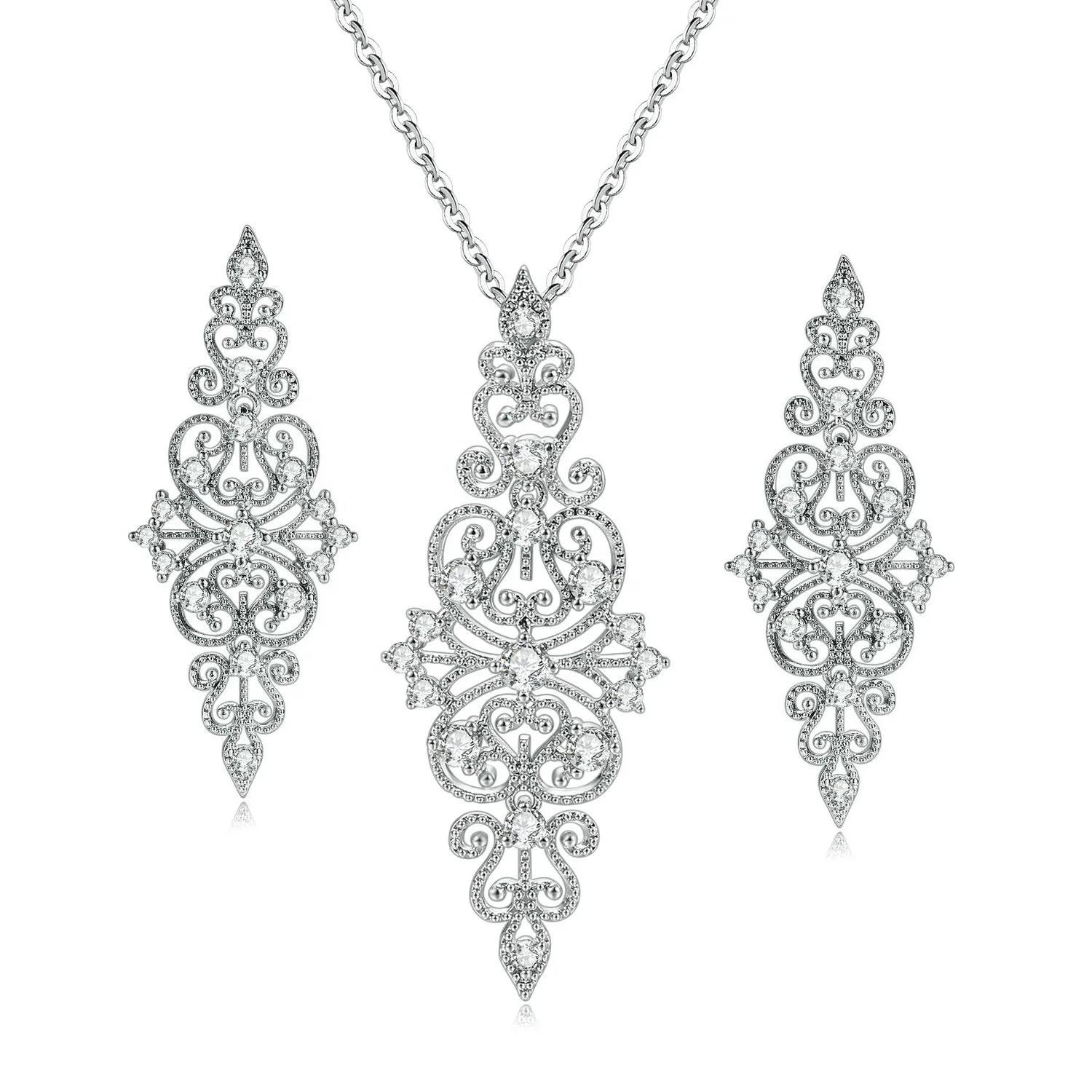 

2022 factory Baroque zirconia 18K white gold plated jewellery set for women