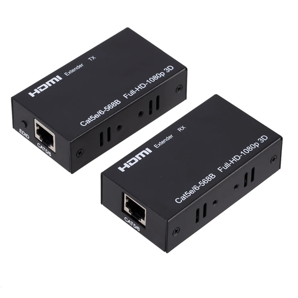 

HDMI-compatible Extender Cat5e Cat 6 Ethernet IP TCP signal HDMI to Lan Converter 1080p 3D HDMI Transmitter Receiver TX RX 60M, Black
