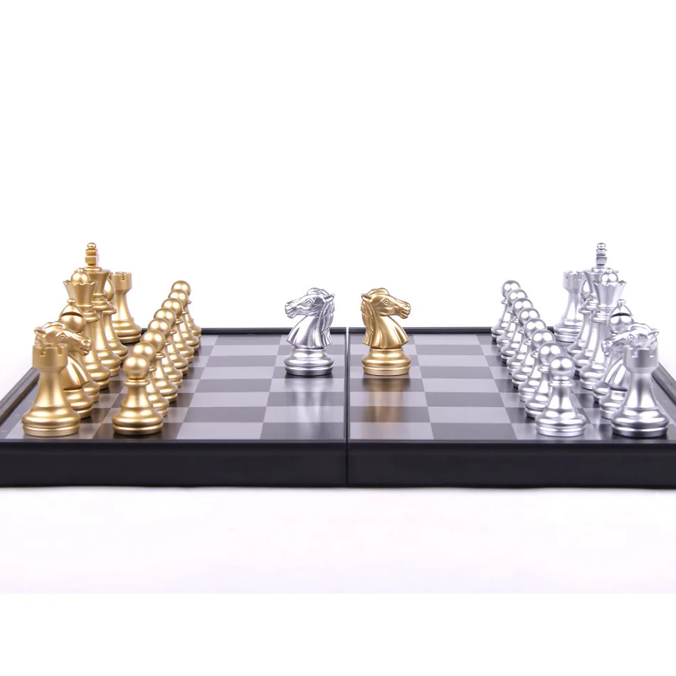 

Plastic ABS international chess board magnetic game set games, Gold+silver chess piece
