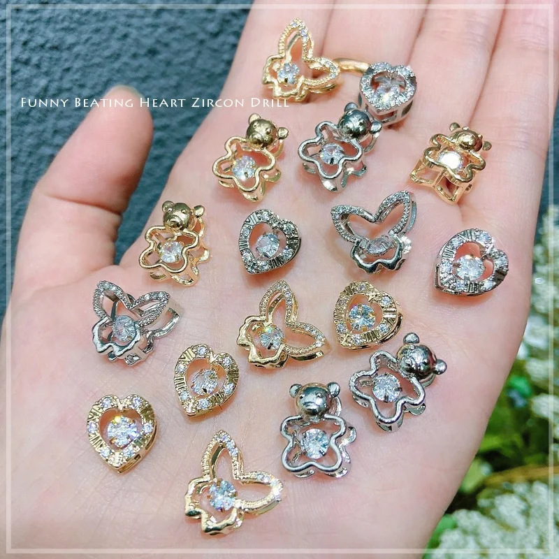 

Paso Sico Nail Art Glitter Beating Heart Zircon Diamond Butterfly Snowflake Luxury Nail Art Charms with Cute Bear