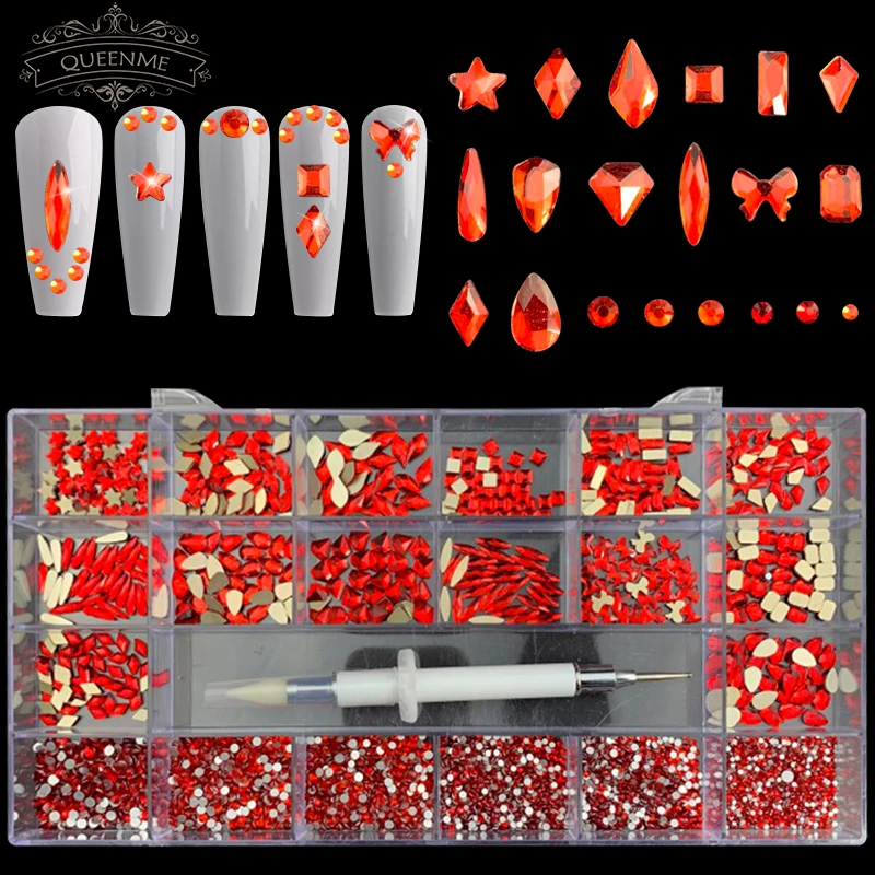 

Crystal AB Rainbow Nail Art Mix Shape k9 Stone In Box Glass rhinestone for nails