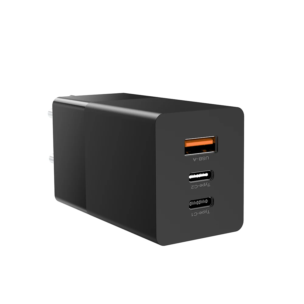 

65W GaN Charger Quick Charge USB Type-c PD Charger Portable Mini Black QC3.0 GAN 3 Ports for iphone 12 Mobile Phone